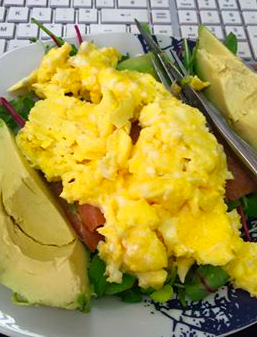 Bacon or avocado and scrambled egg